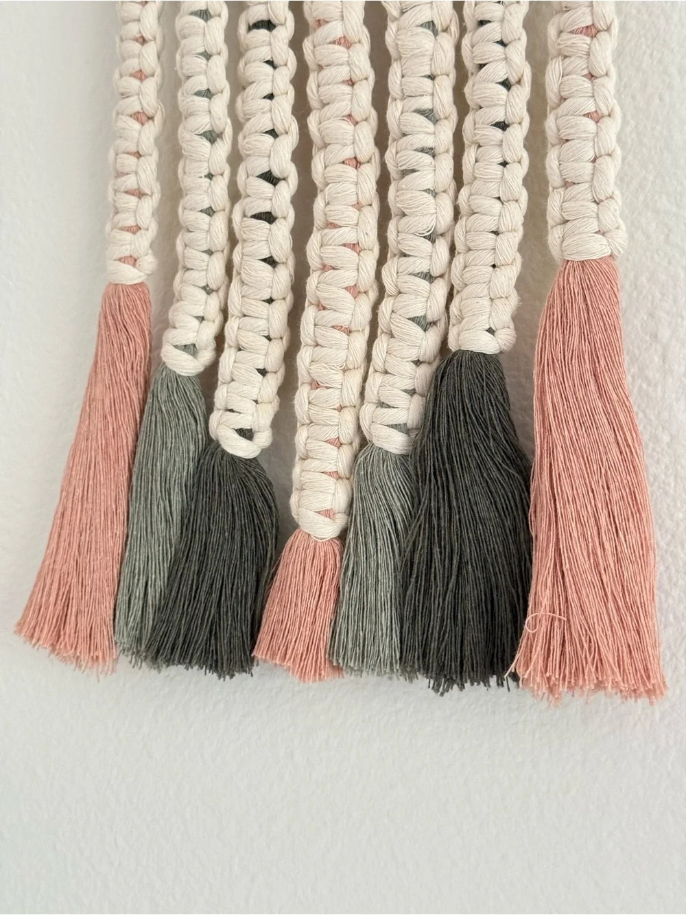 Boho style Handmade Macrame Wall Hanging in Cream, Pink & Green